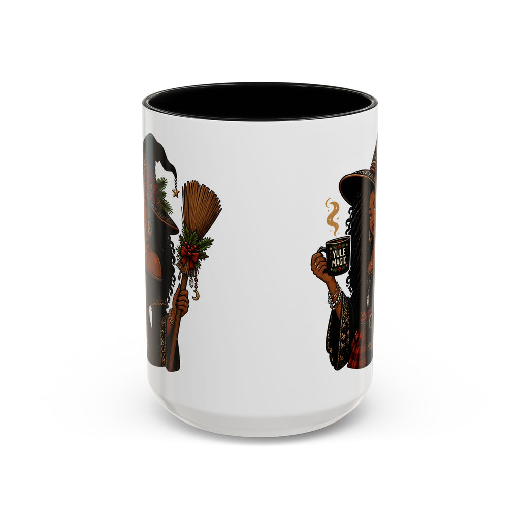 Witchy Christmas Coffee Mug with Black Witch and Broom Design