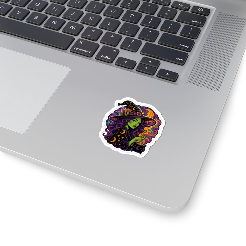 Witch Witchcraft Sticker — Green Witch with Cauldron Kiss-Cut Sticker