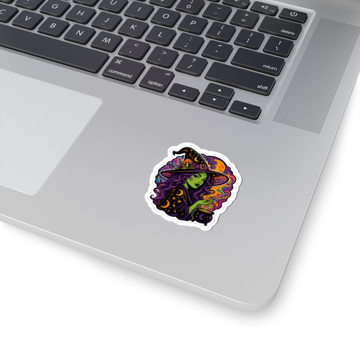 Witch Witchcraft Sticker — Green Witch with Cauldron Kiss-Cut Sticker