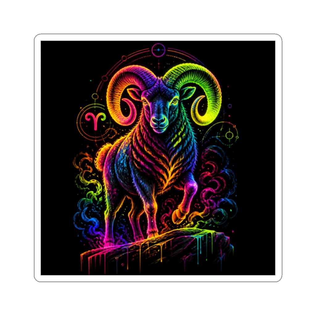 Neon Capricorn Ram Zodiac Kiss-Cut Sticker
