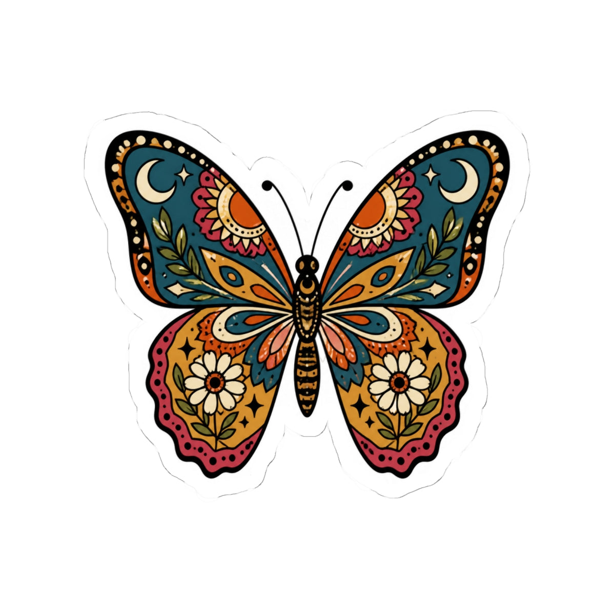 Colorful Botanical Butterfly Kiss-Cut Sticker