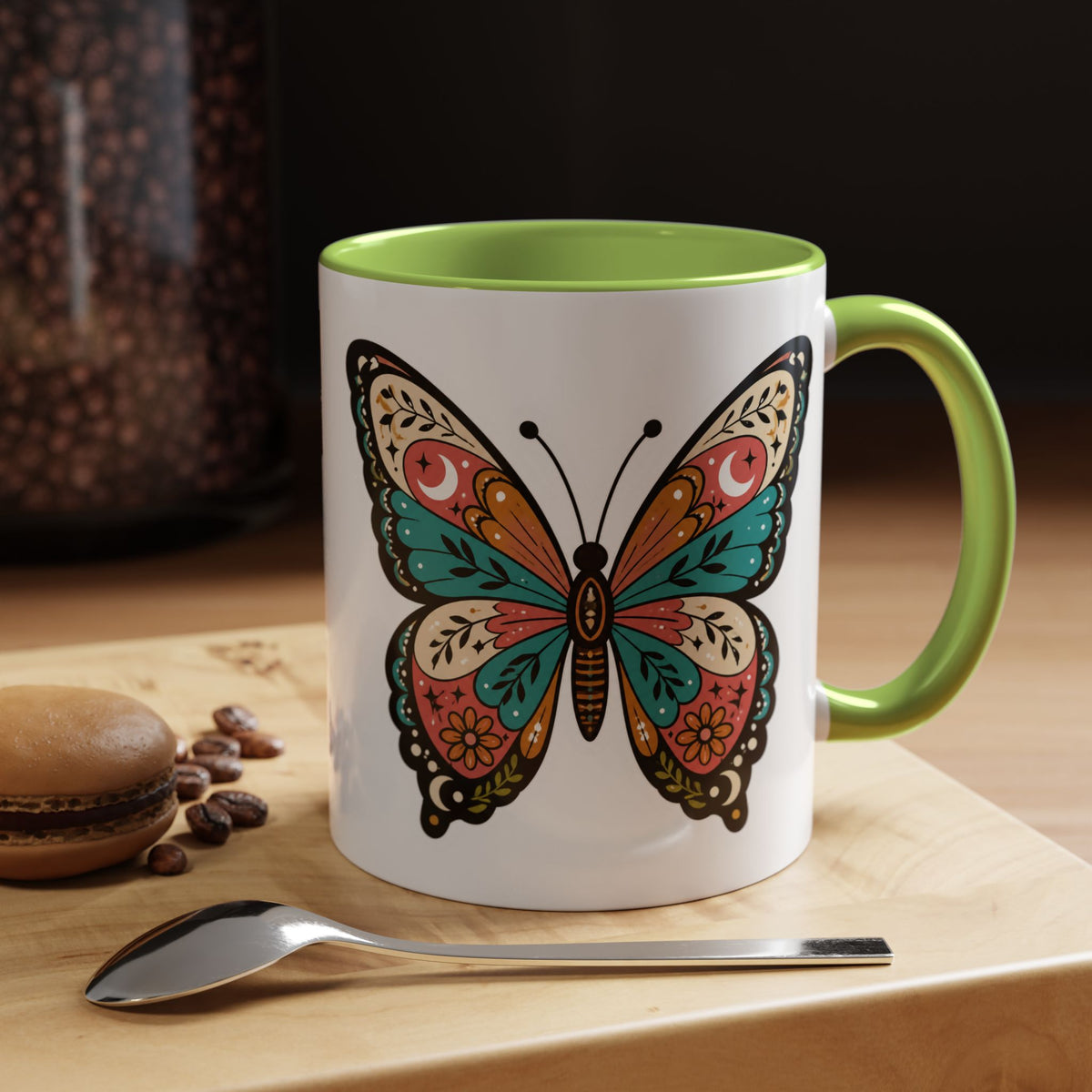 Butterfly Accent Coffee Mug — Colorful Floral Mandala Butterfly Ceramic Mug