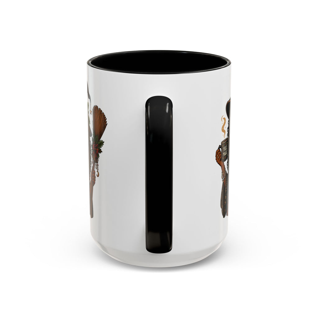 Witchy Christmas Coffee Mug with Black Witch and Broom Design