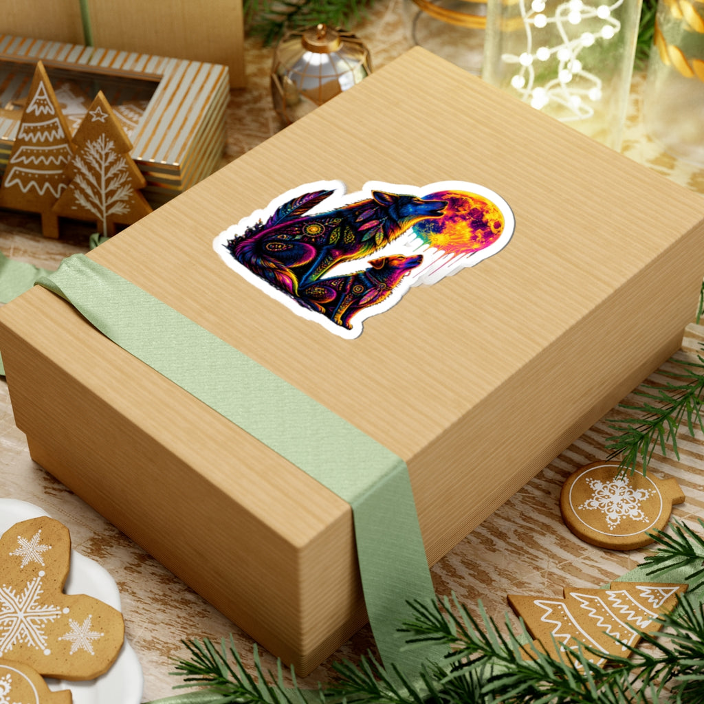 Cosmic Wolf and Moon Kiss-Cut Sticker