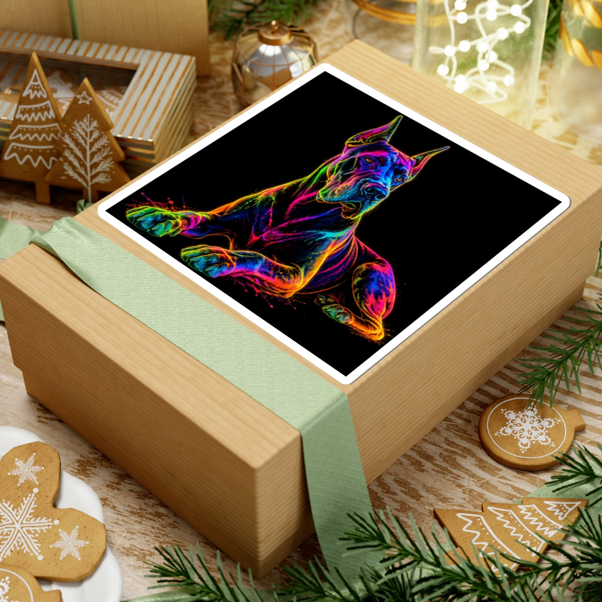 Neon Rainbow Great Dane Dog Kiss-Cut Sticker