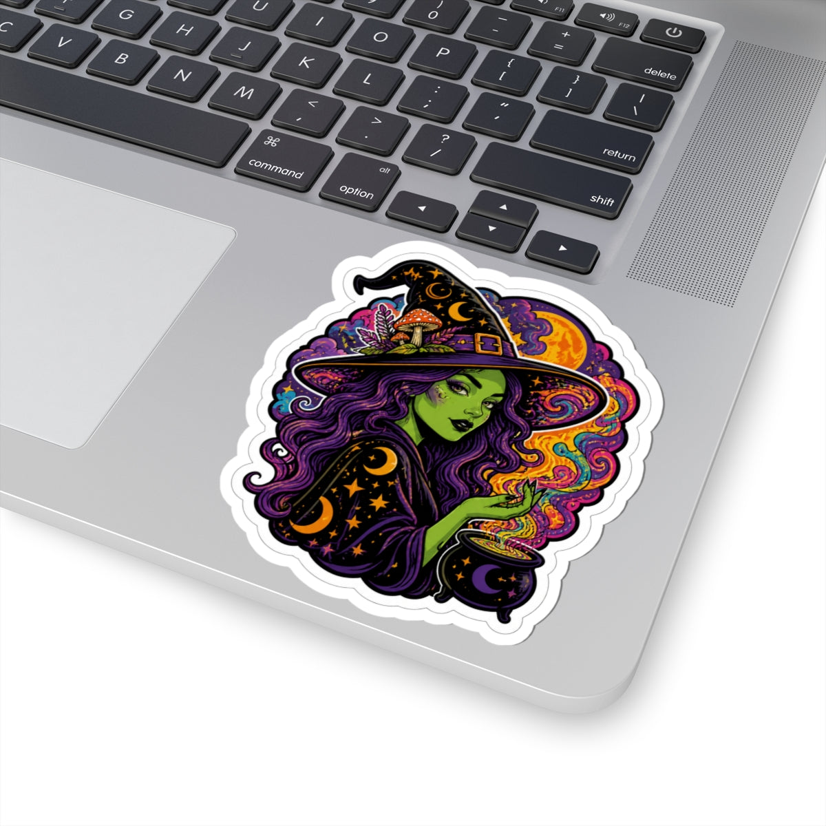 Witch Witchcraft Sticker — Green Witch with Cauldron Kiss-Cut Sticker