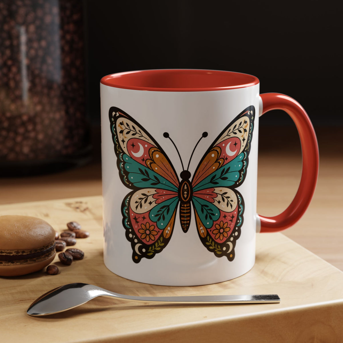 Butterfly Accent Coffee Mug — Colorful Floral Mandala Butterfly Ceramic Mug