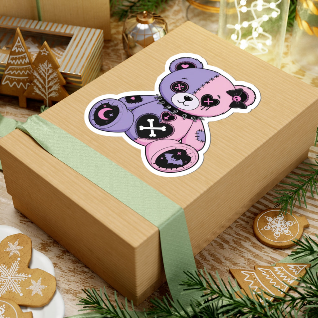 Gothic Pink and Purple Teddy Bear Kiss-Cut Sticker