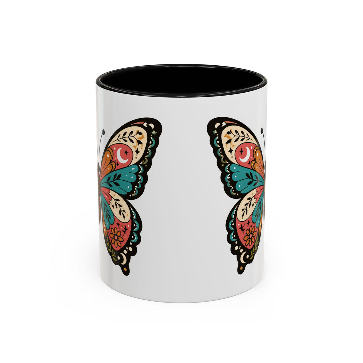 Butterfly Accent Coffee Mug — Colorful Floral Mandala Butterfly Ceramic Mug