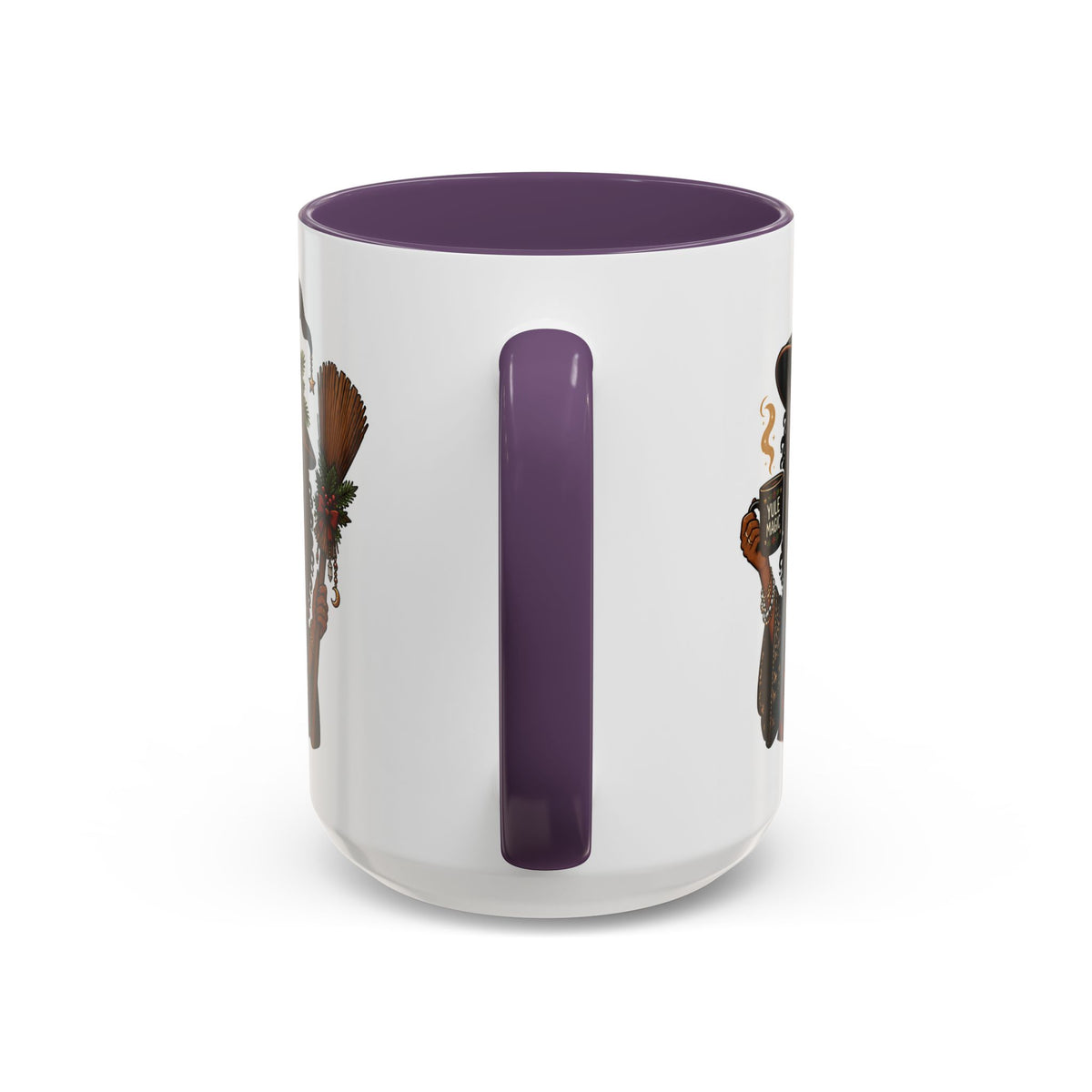 Witchy Christmas Coffee Mug with Black Witch and Broom Design