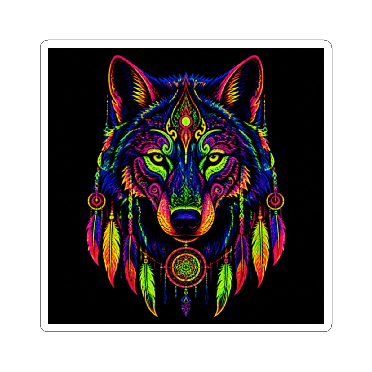 Colorful Wolf Dreamcatcher Kiss-Cut Sticker