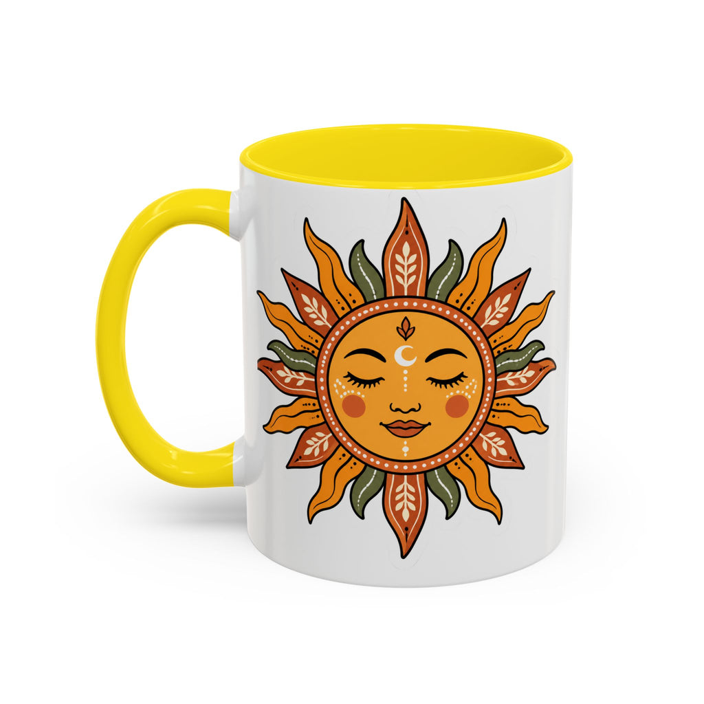 Sunface Accent Coffee Mug — Boho Sun Goddess Ceramic Mug (11/15oz)