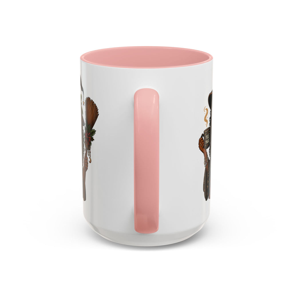 Witchy Christmas Coffee Mug with Black Witch and Broom Design