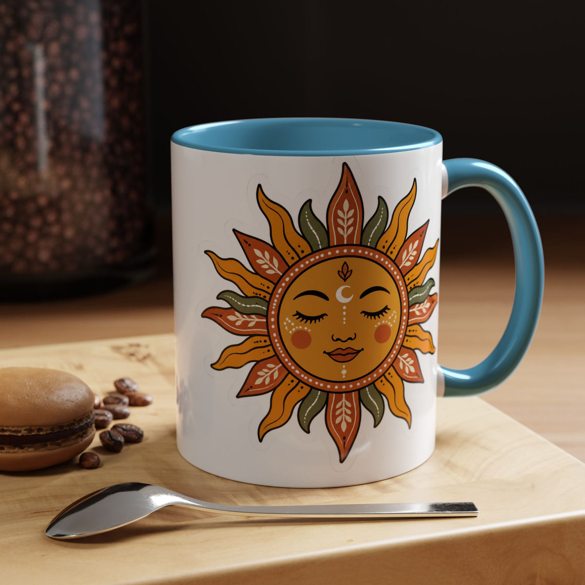 Sunface Accent Coffee Mug — Boho Sun Goddess Ceramic Mug (11/15oz)