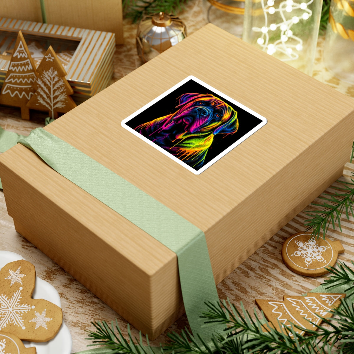 Neon Rainbow Mastiff Dog Kiss-Cut Sticker
