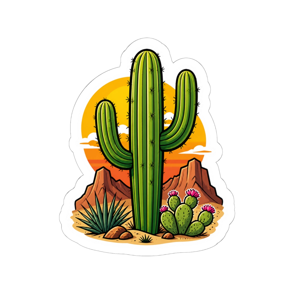 Desert Cactus Sunset Kiss-Cut Sticker