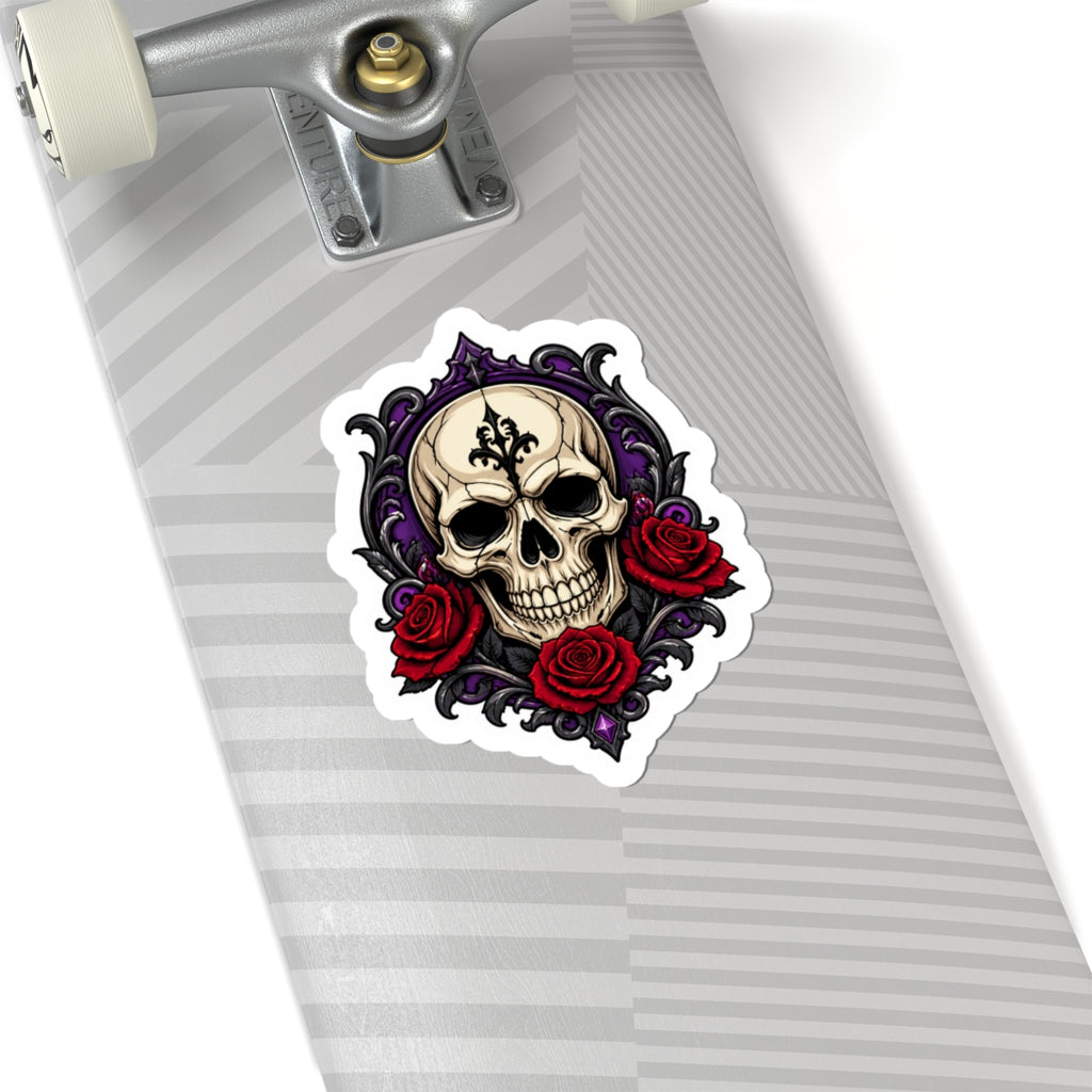 Gothic Skull and Red Roses Kiss-Cut Sticker