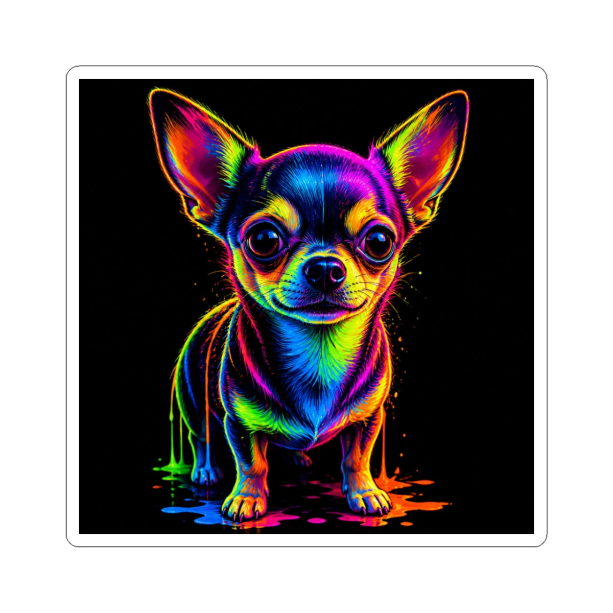 Neon Rainbow Chihuahua Kiss-Cut Sticker
