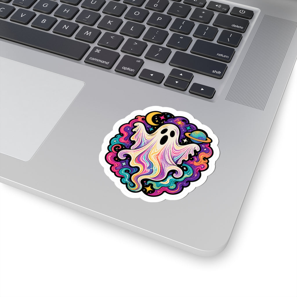 Psychedelic Ghost Sticker — Colorful Cosmic Halloween Kiss-Cut Decal