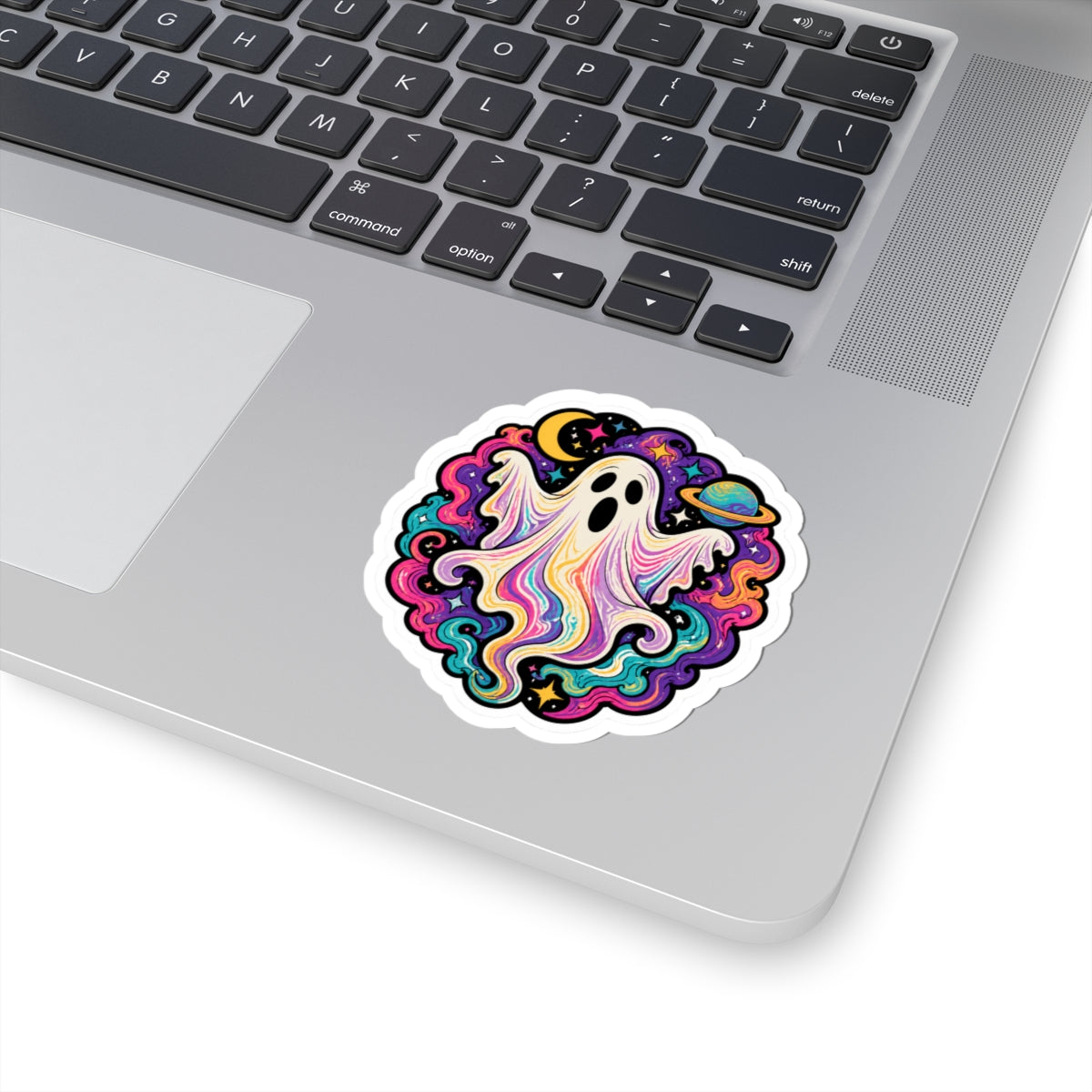 Psychedelic Ghost Sticker — Colorful Cosmic Halloween Kiss-Cut Decal