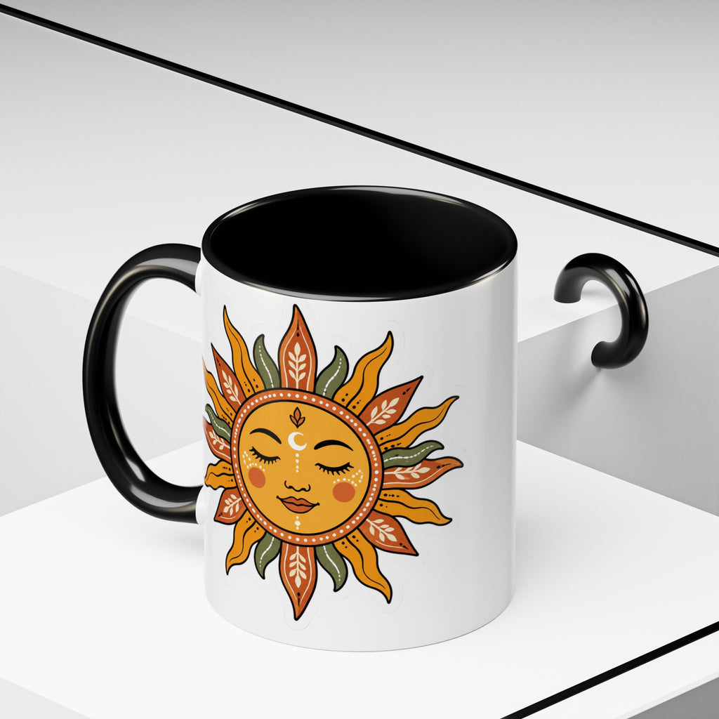 Sunface Accent Coffee Mug — Boho Sun Goddess Ceramic Mug (11/15oz)