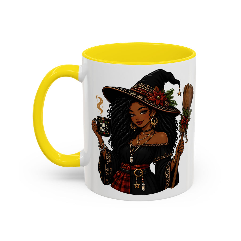 Witchy Christmas Coffee Mug with Black Witch and Broom Design
