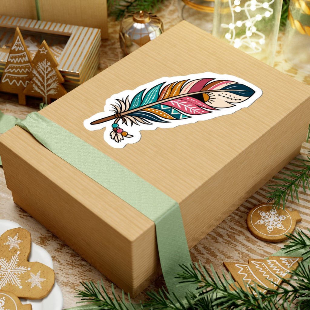 Colorful Boho Feather Kiss-Cut Sticker