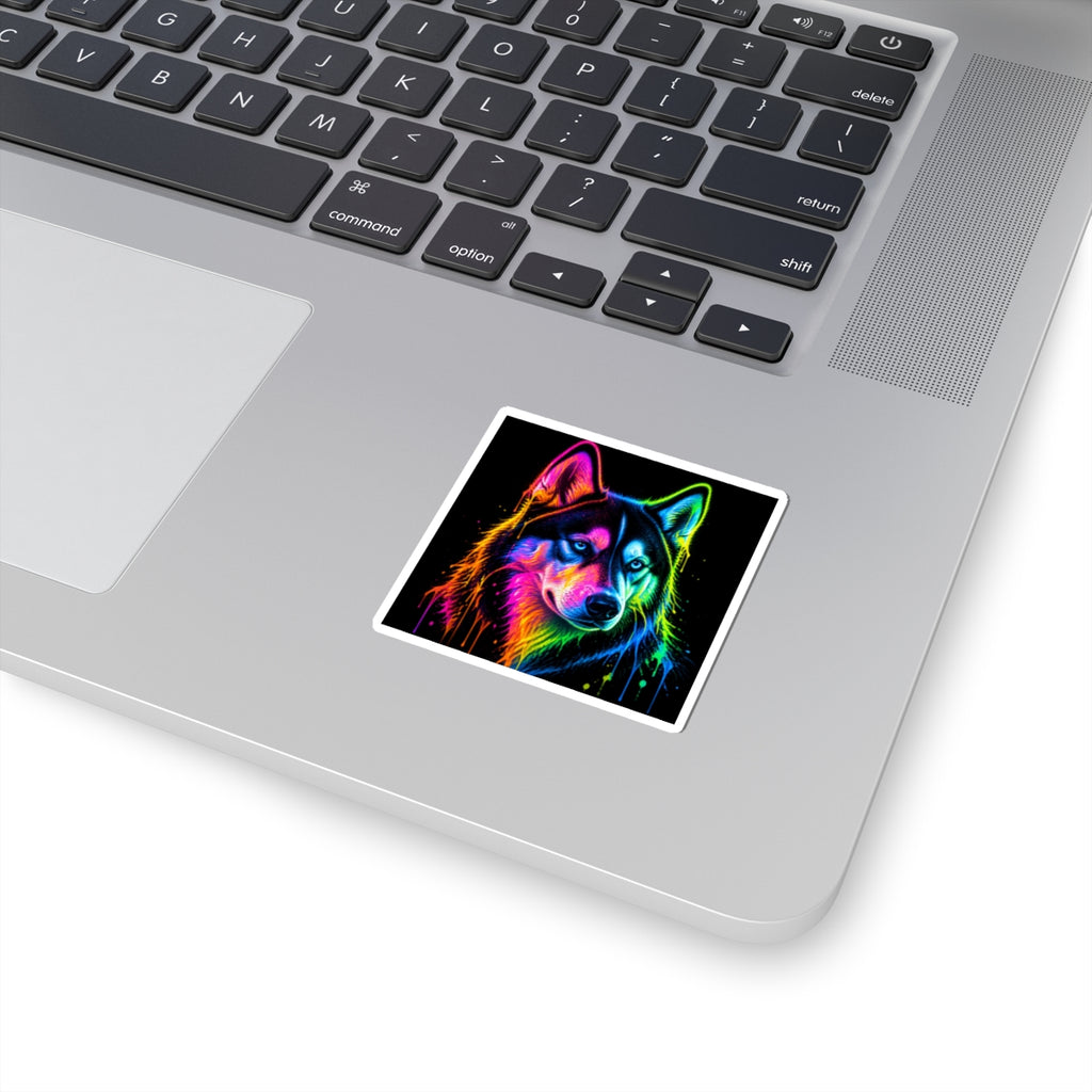 Neon Rainbow Huskie Kiss-Cut Sticker