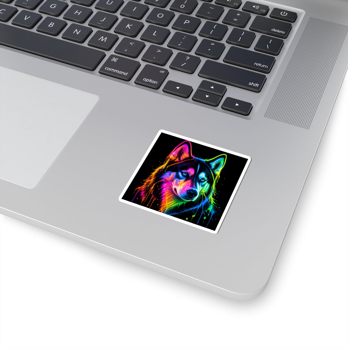 Neon Rainbow Huskie Kiss-Cut Sticker
