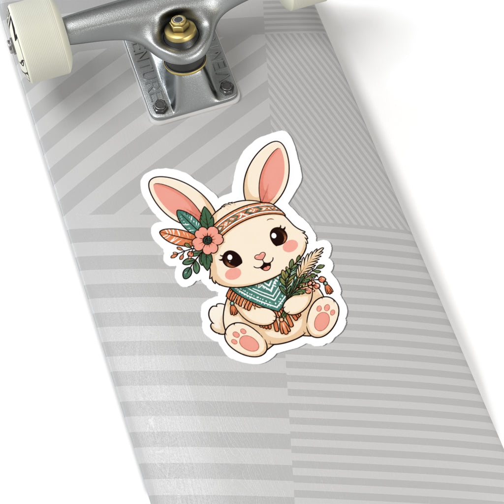 Cute Floral Boho Bunny Kiss-Cut Sticker