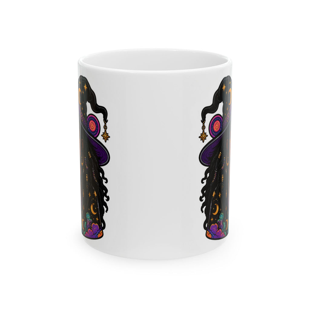 Witchy Boho Ceramic Mug — Colorful Mystic Witch Illustration (11oz, 15oz)