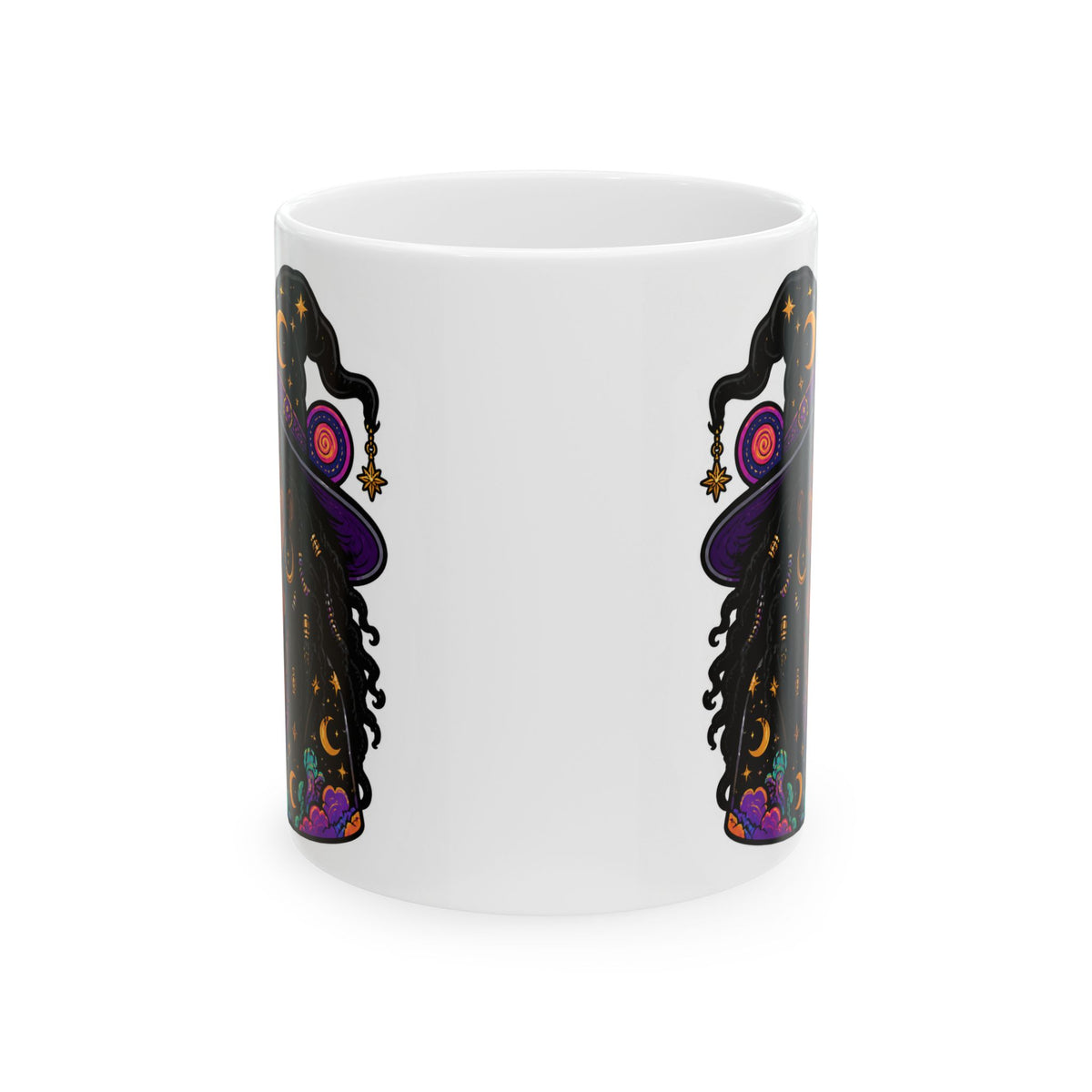 Witchy Boho Ceramic Mug — Colorful Mystic Witch Illustration (11oz, 15oz)