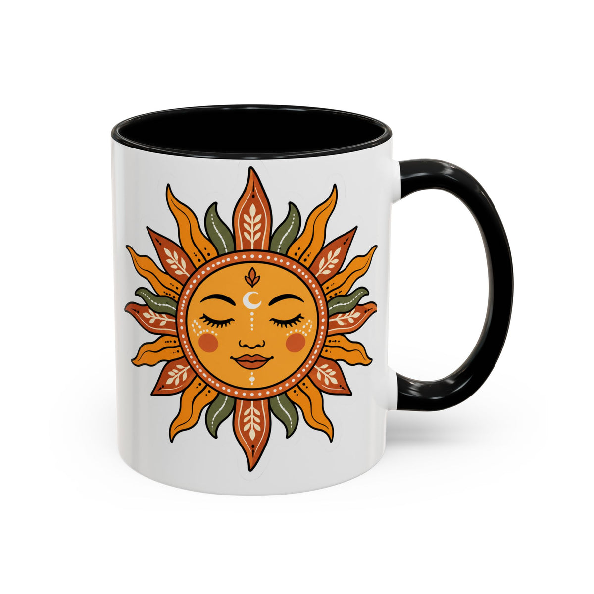 Sunface Accent Coffee Mug — Boho Sun Goddess Ceramic Mug (11/15oz)