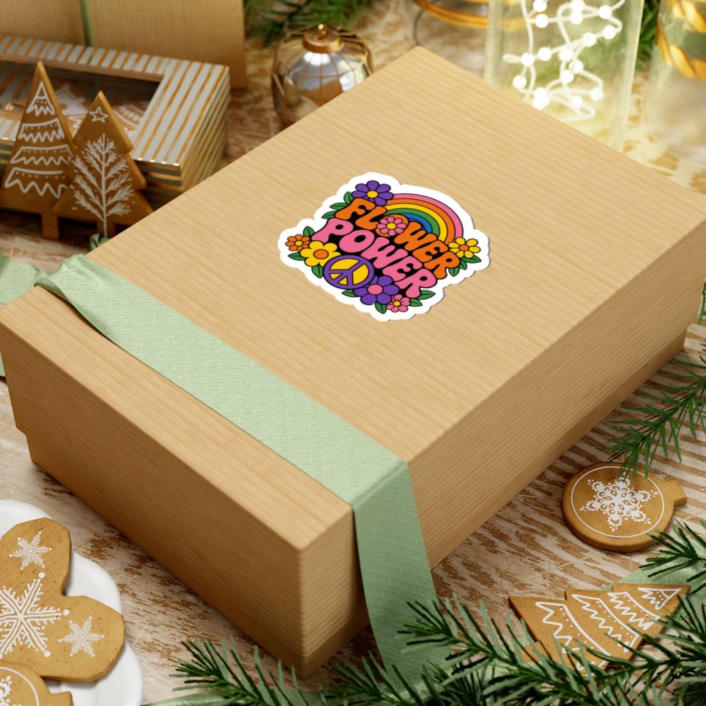 Flower Power Peace Rainbow Kiss-Cut Sticker