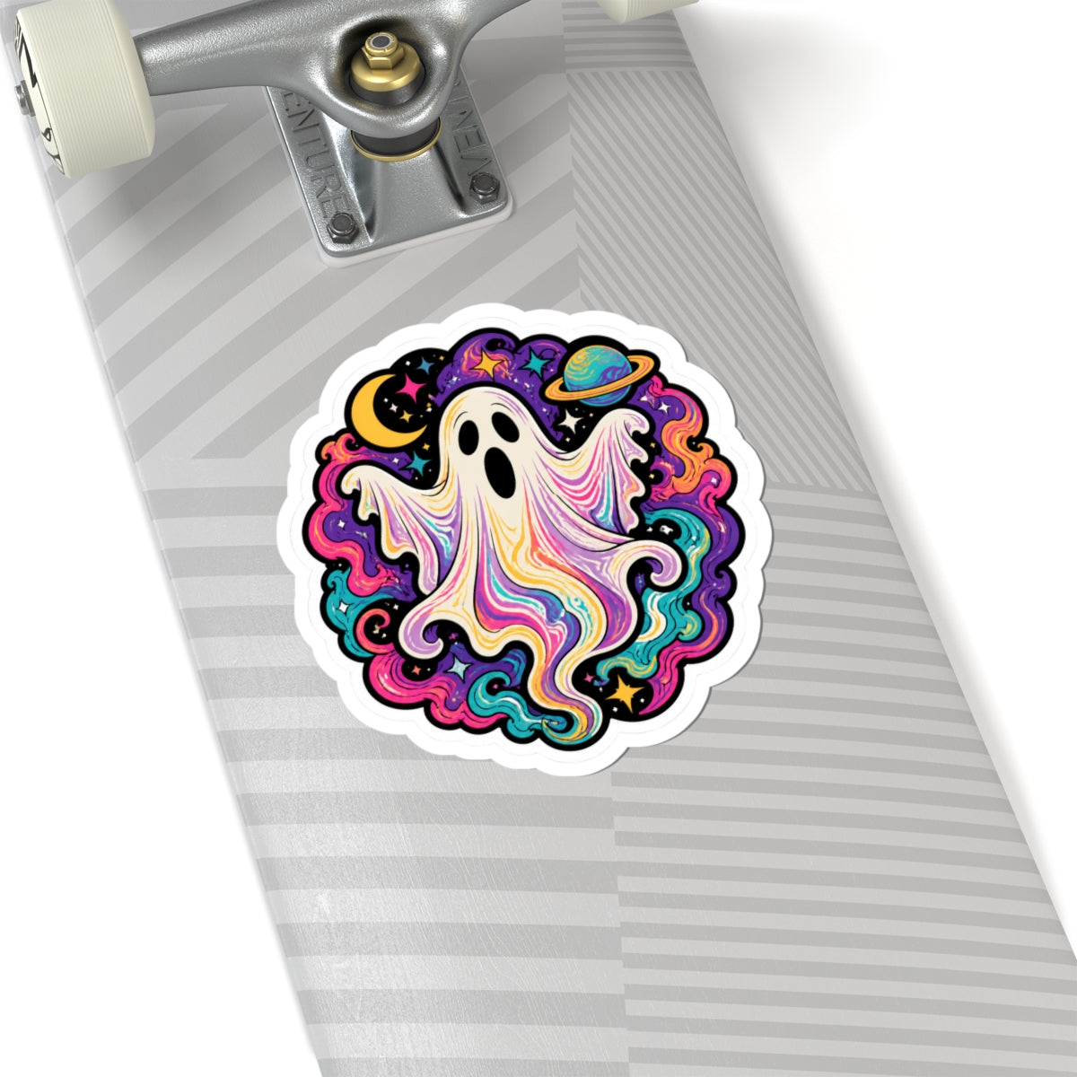 Psychedelic Ghost Sticker — Colorful Cosmic Halloween Kiss-Cut Decal