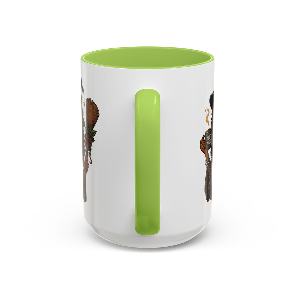 Witchy Christmas Coffee Mug with Black Witch and Broom Design