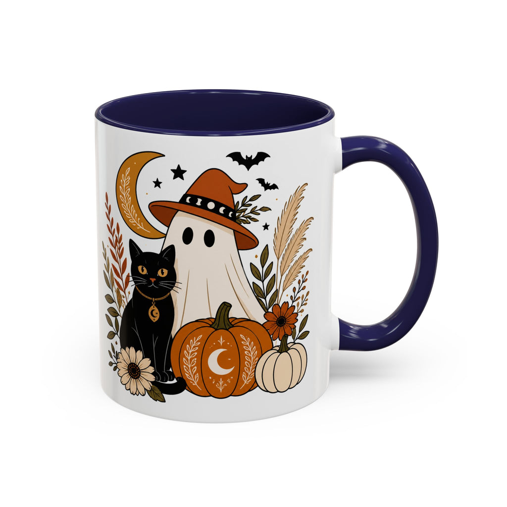 Halloween Ghost & Black Cat Accent Coffee Mug — Spooky Pumpkin Fall Coffee Cup (11/15oz)