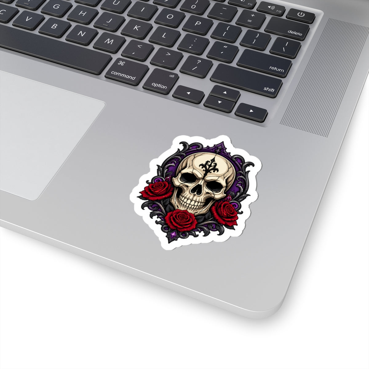 Gothic Skull and Red Roses Kiss-Cut Sticker
