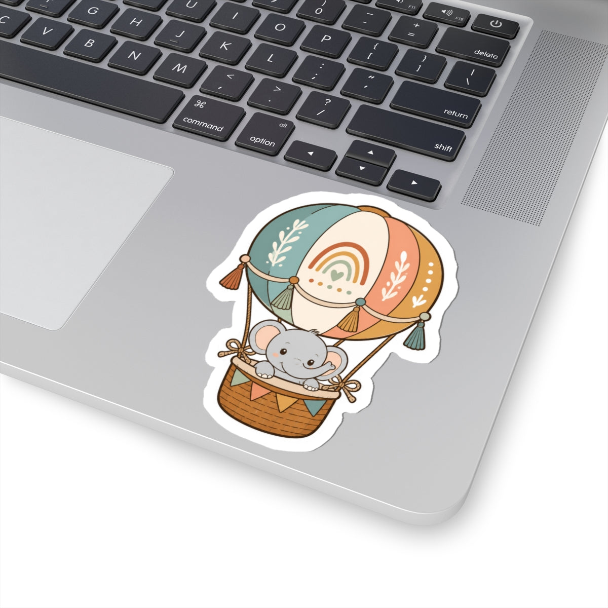 Cute Elephant Rainbow Hot Air Balloon Kiss-Cut Sticker