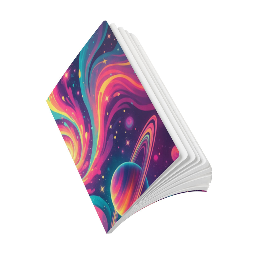 Cosmic Swirl Softcover Journal — Neon Galaxy Moon & Planets Notebook