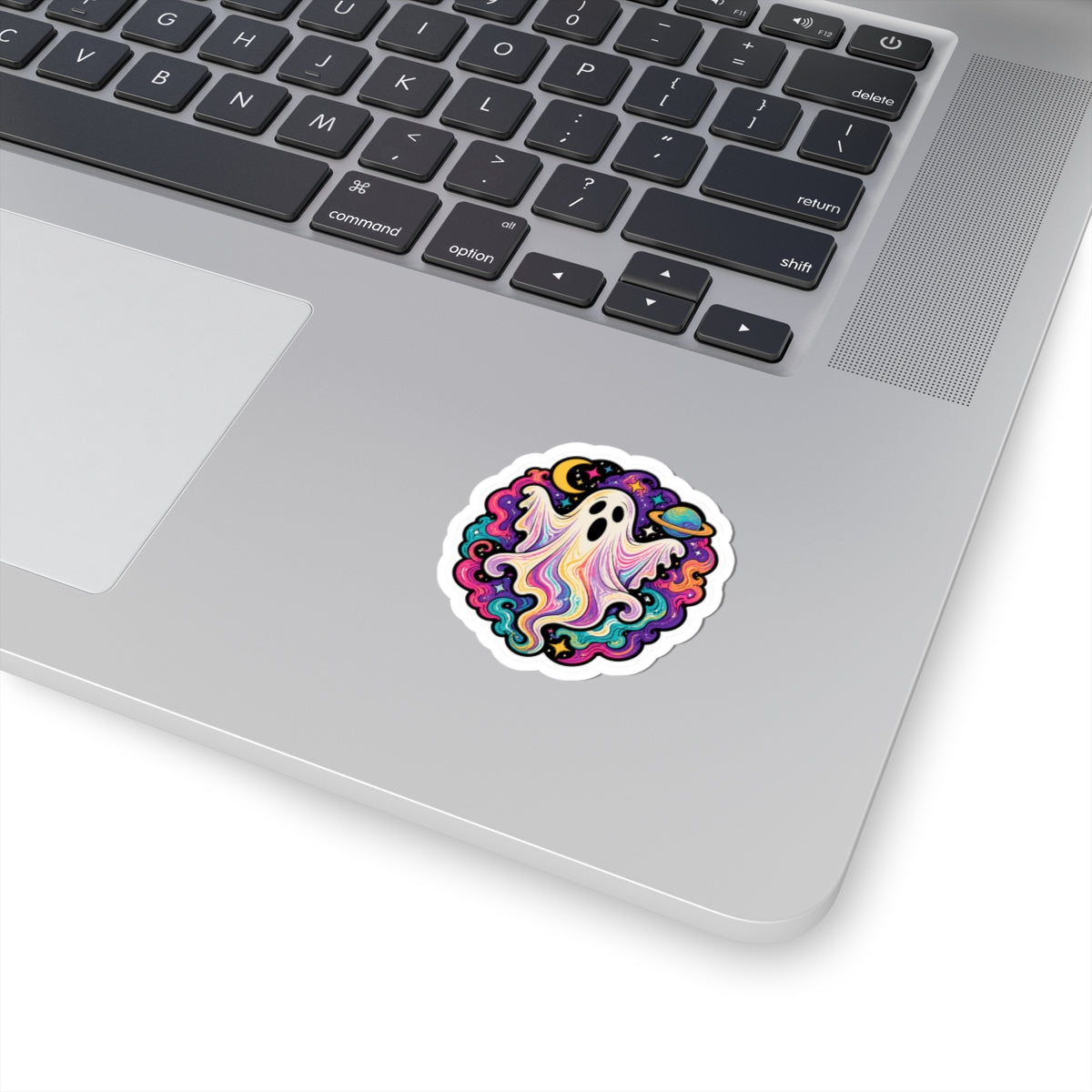 Psychedelic Ghost Sticker — Colorful Cosmic Halloween Kiss-Cut Decal