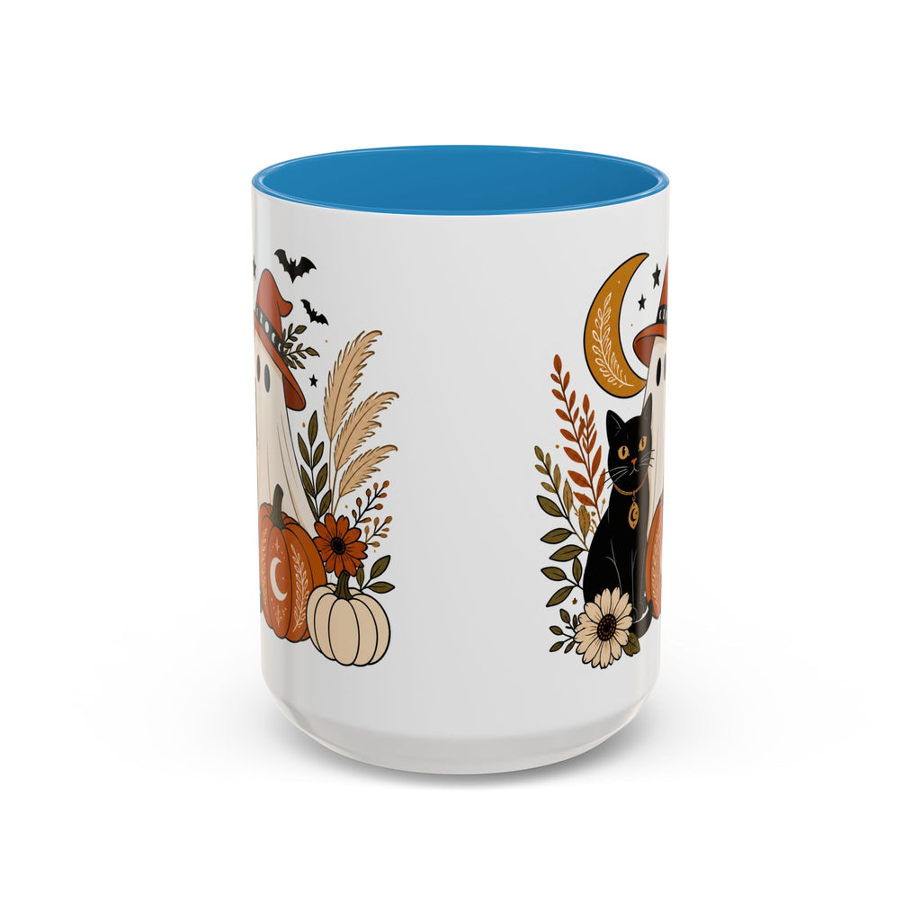Halloween Ghost & Black Cat Accent Coffee Mug — Spooky Pumpkin Fall Coffee Cup (11/15oz)