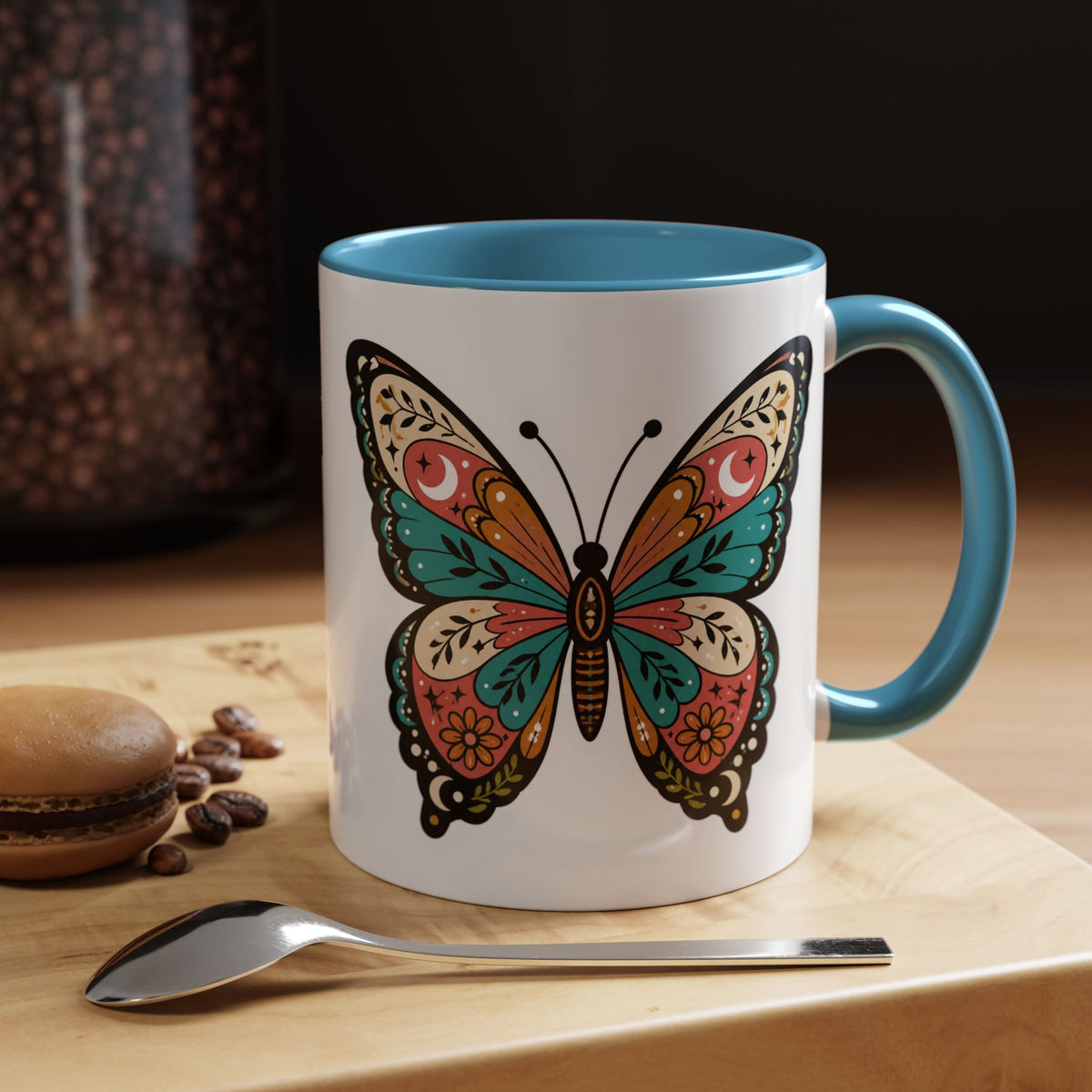 Butterfly Accent Coffee Mug — Colorful Floral Mandala Butterfly Ceramic Mug