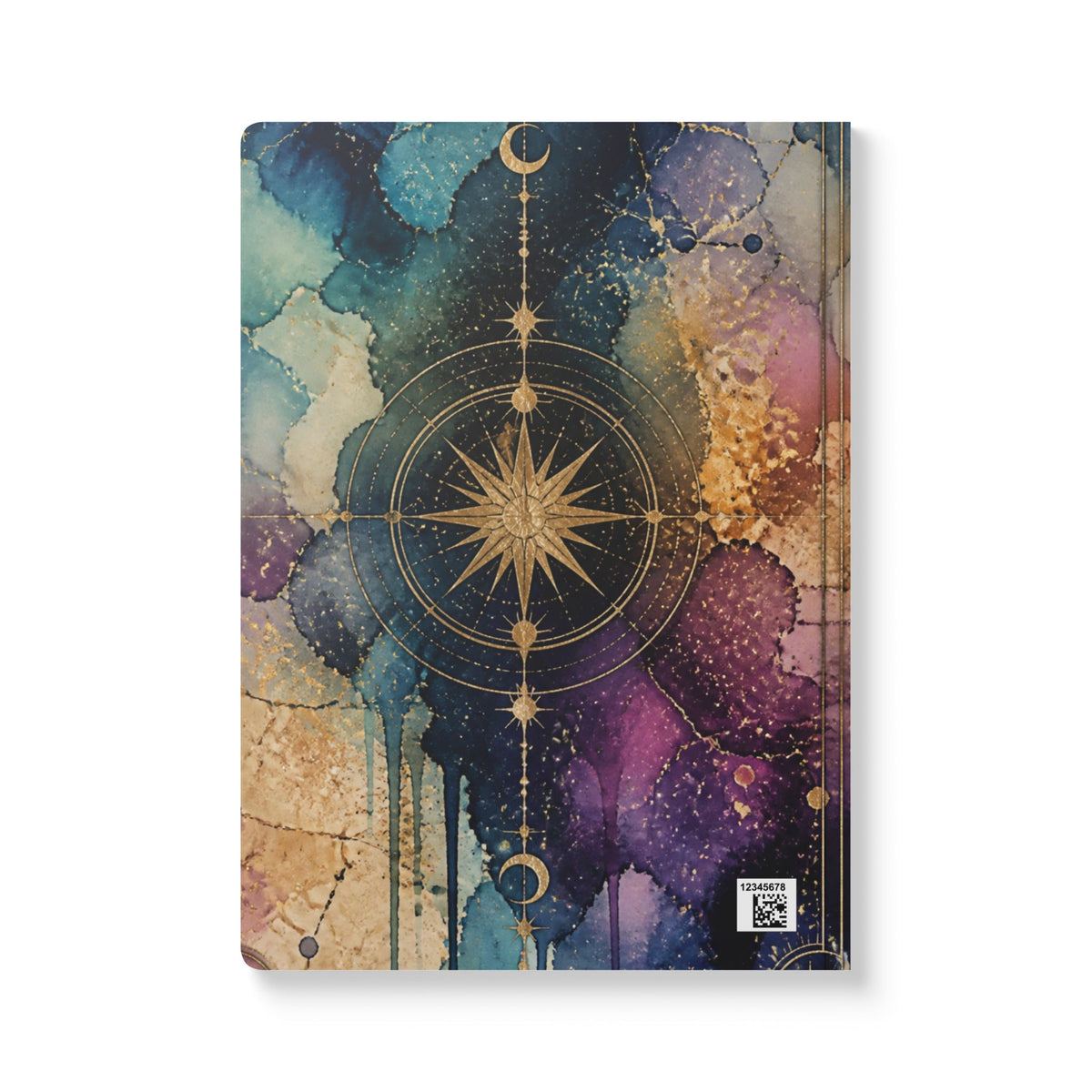 Celestial Compass Softcover Journal — Galaxy Watercolor Notebook with Gold Star Mandala