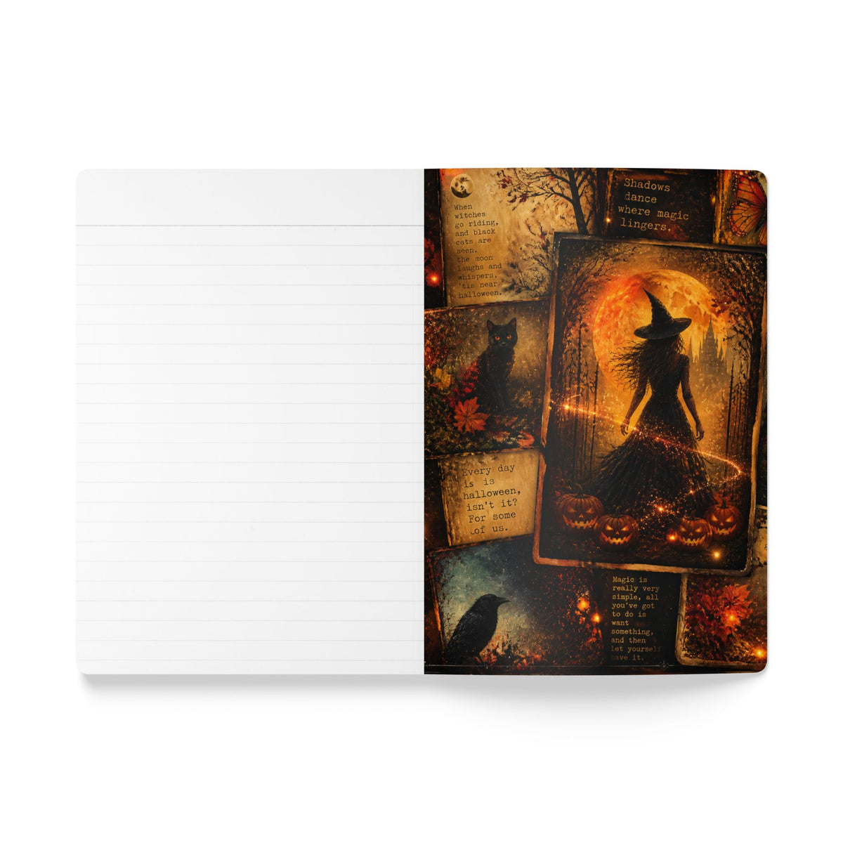 Halloween Witch & Pumpkin Softcover Journal — Magic, Jack-o'-Lantern & Black Cat Notebook