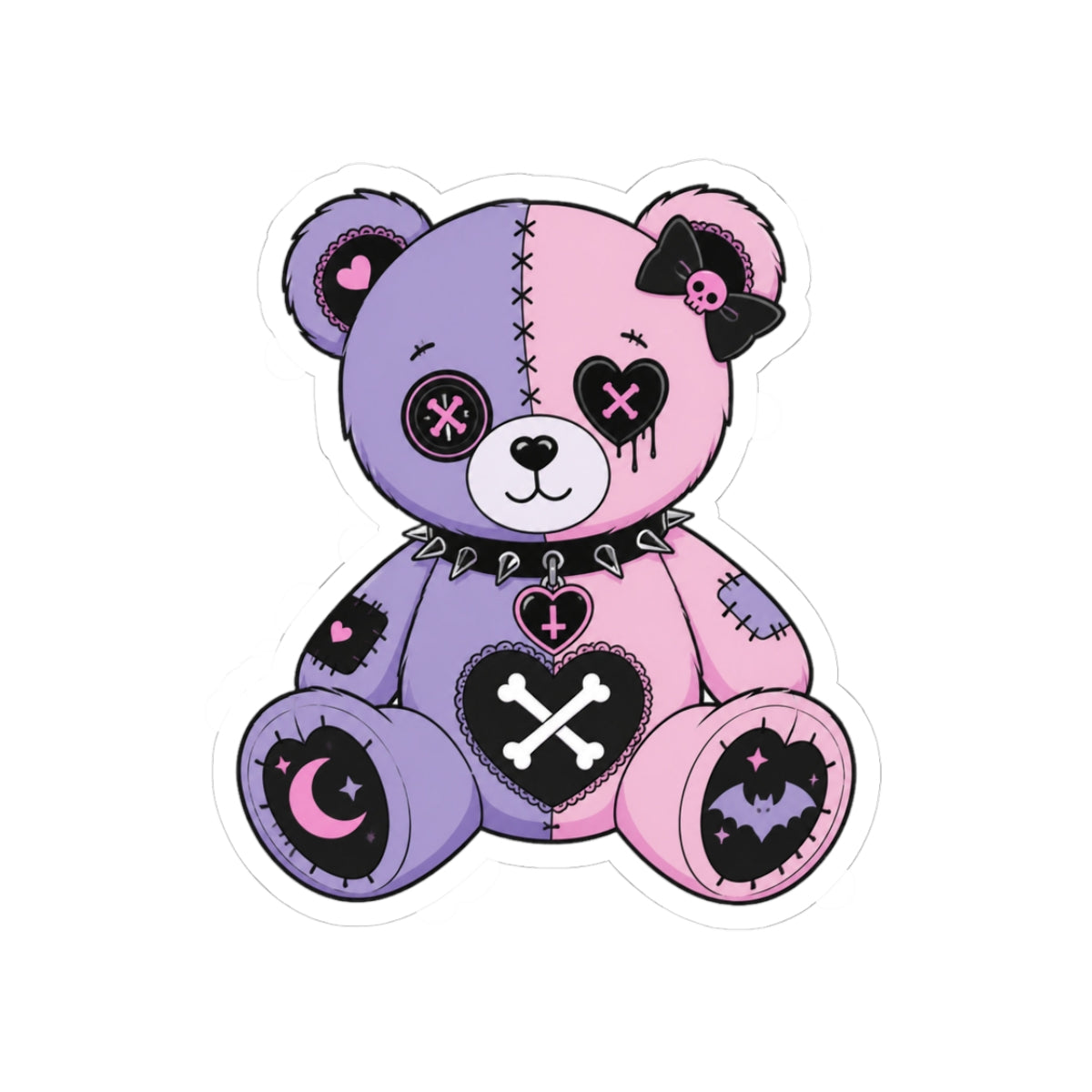 Gothic Pink and Purple Teddy Bear Kiss-Cut Sticker