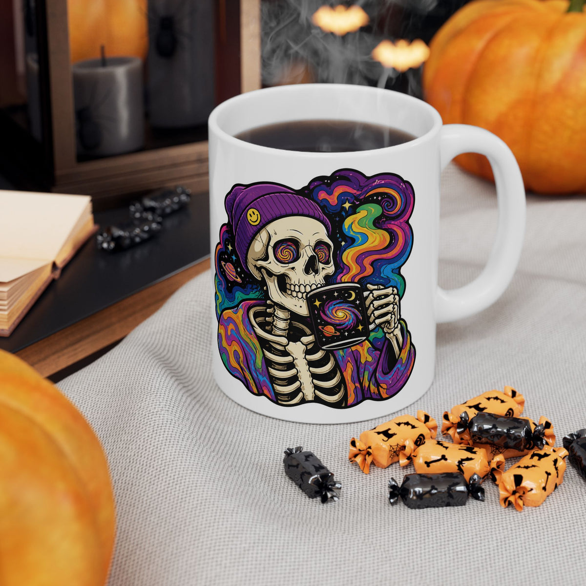 Psychedelic Skull Mug — Colorful Skeleton Space Tea Coffee Cup (11oz/15oz)