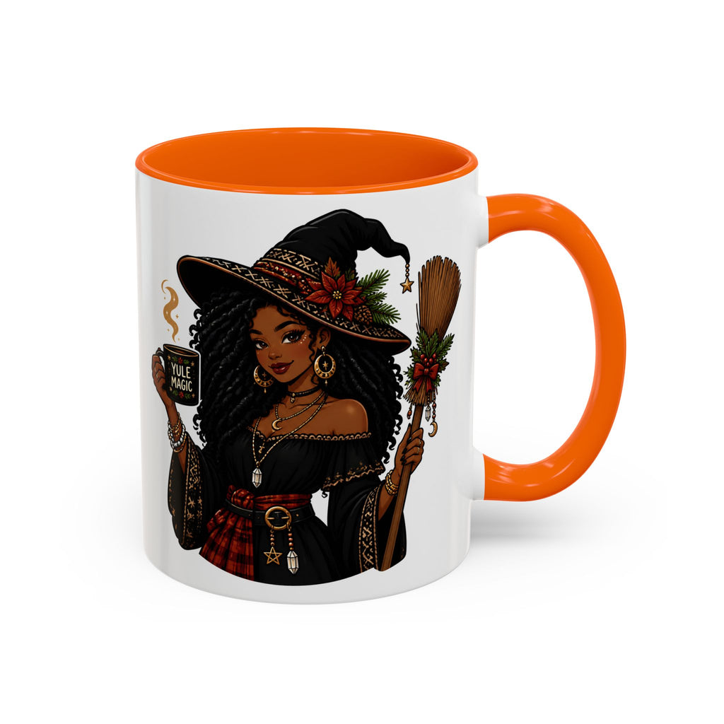 Witchy Christmas Coffee Mug with Black Witch and Broom Design
