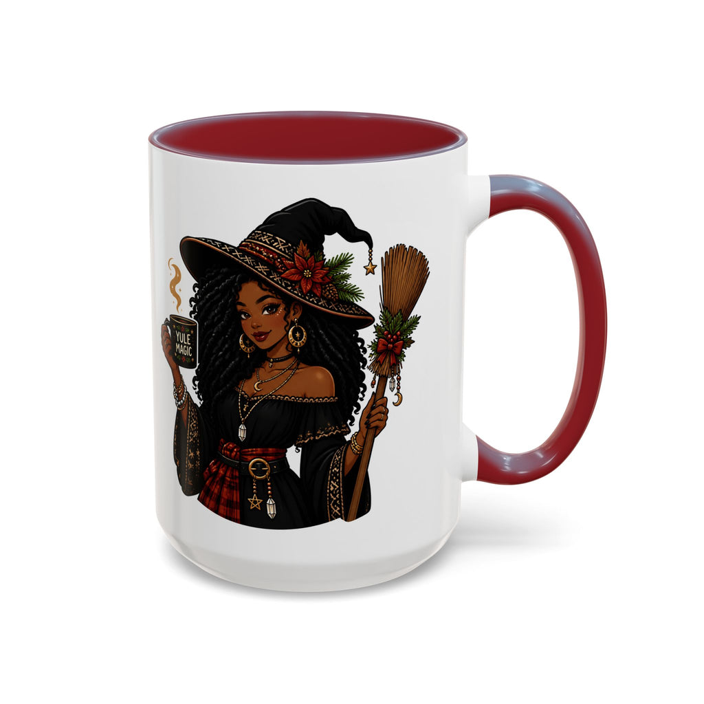 Witchy Christmas Coffee Mug with Black Witch and Broom Design