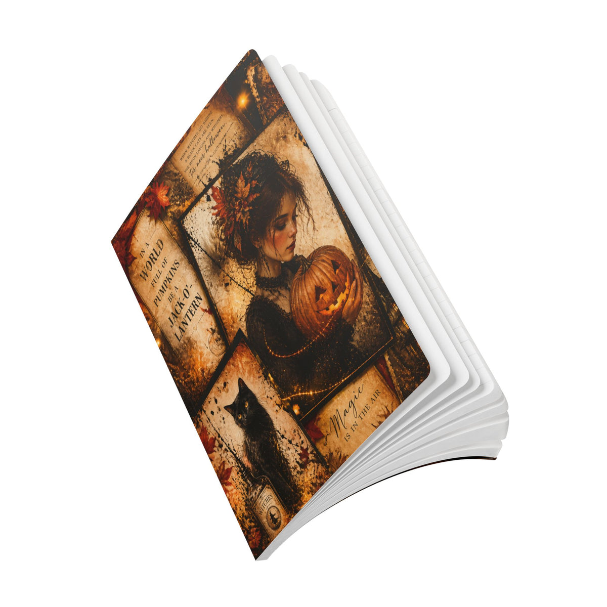 Halloween Witch & Pumpkin Softcover Journal — Magic, Jack-o'-Lantern & Black Cat Notebook